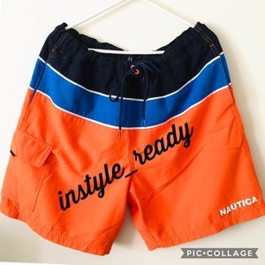 Nautica’s Mens Tri-Color Block Swim Trunks